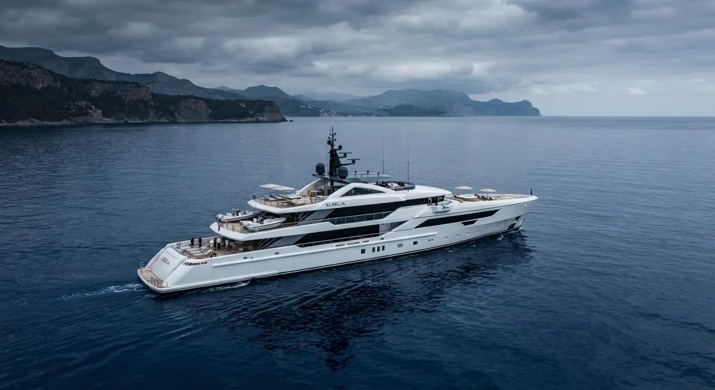 Superyacht bianco in navigazione lungo la costa